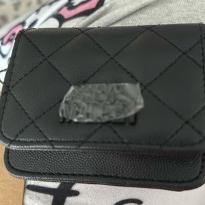 Steve Madden BWREN Flap Wallet Card Case With Key Ring - Black - NEW